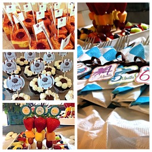collage of trendy fun party work, cup cakes and napkins